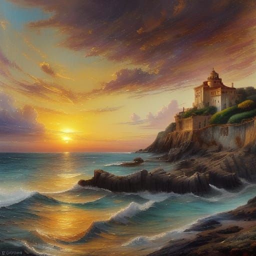 Sun-Drenched Courtyard Overlooking Dramatic Coastal Cliffs