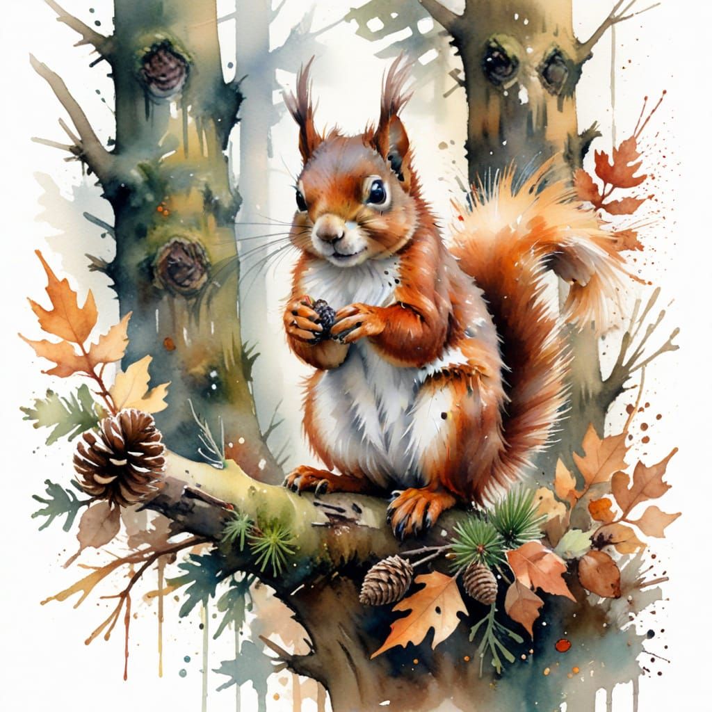 Red Squirrel in Autumn Forest