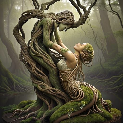 Ethereal Human-Nature Union in Dreamlike Sculpture