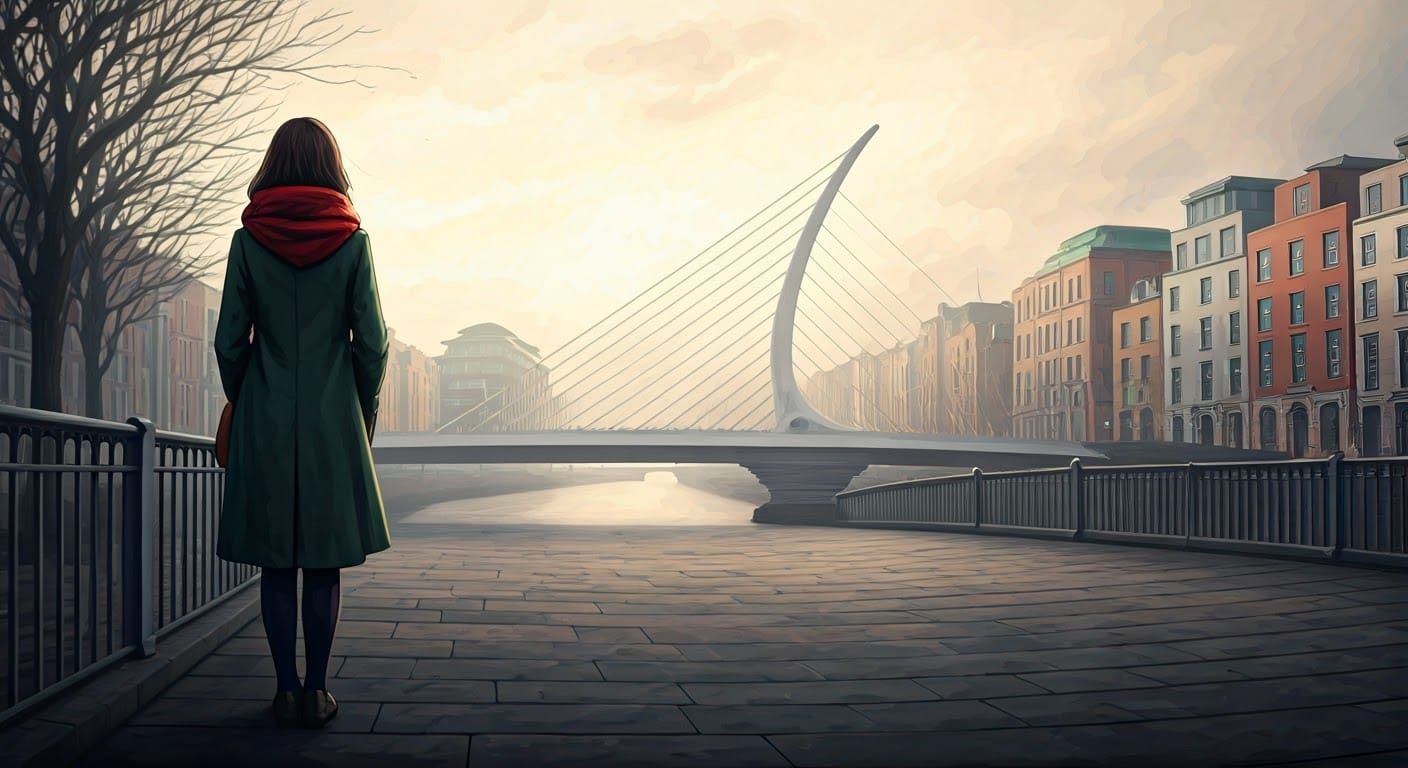 Dublin Skyline Glimpse: Waterhouse-Inspired Impressionism