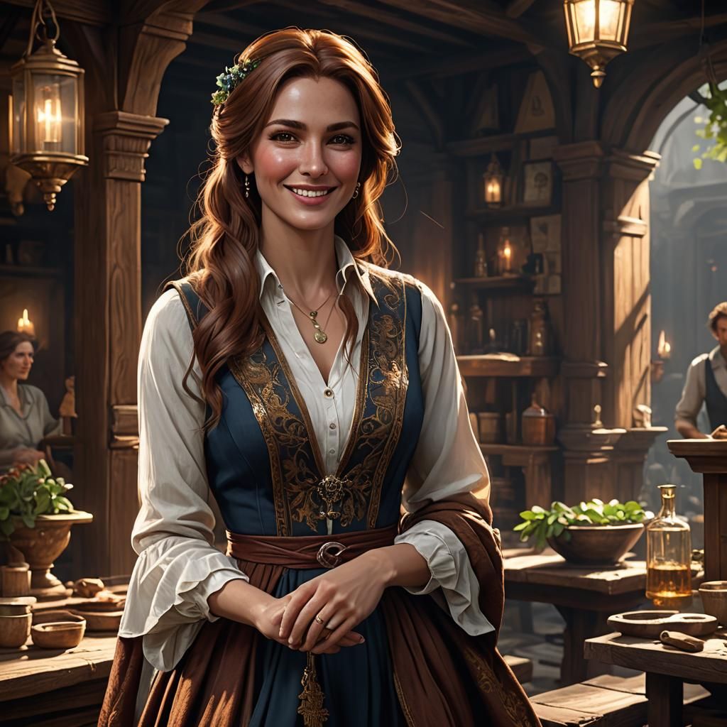 Elegant Carpenter's Wife in Dark Fantasy Style