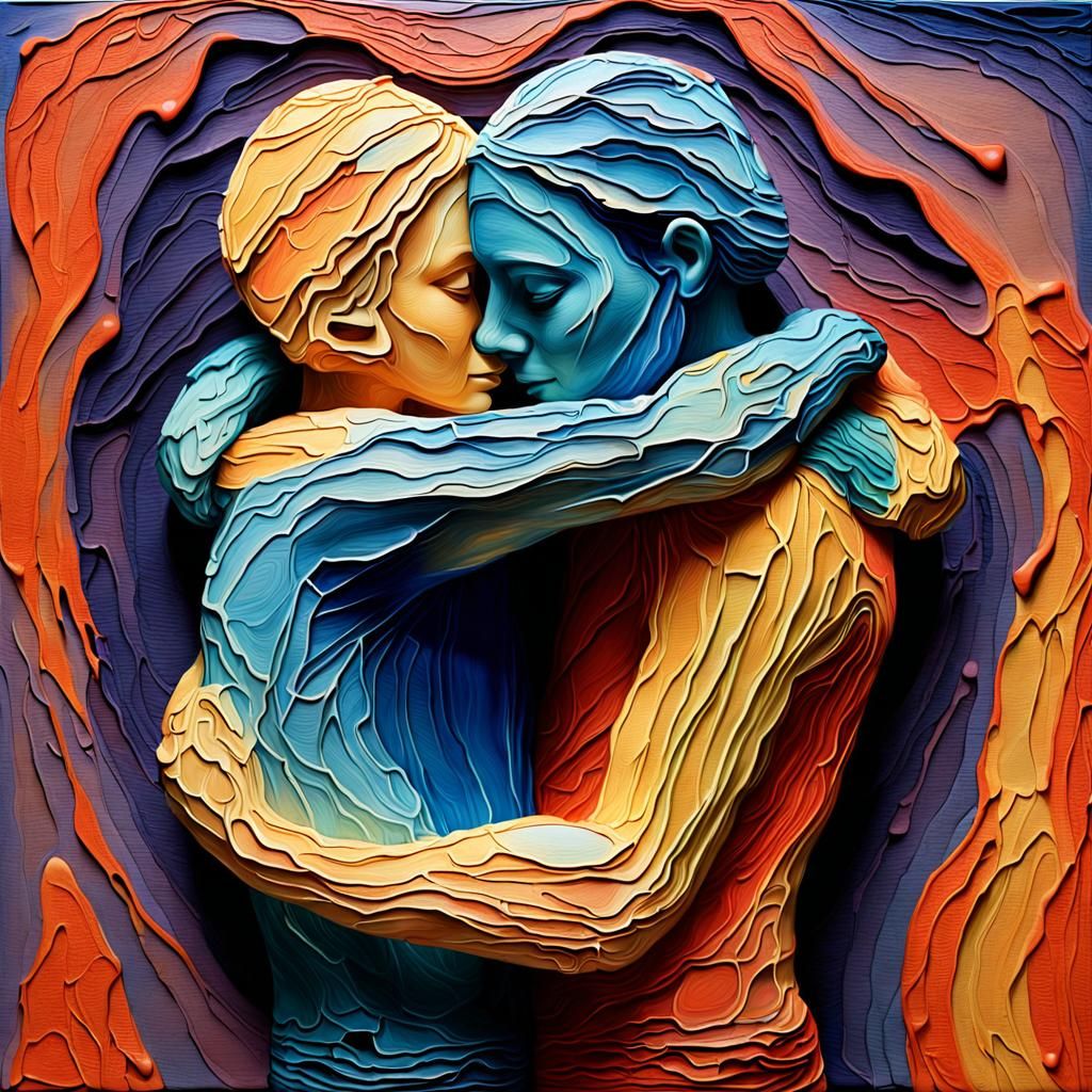Abstract Claymation: Couple's Embrace in Gradients