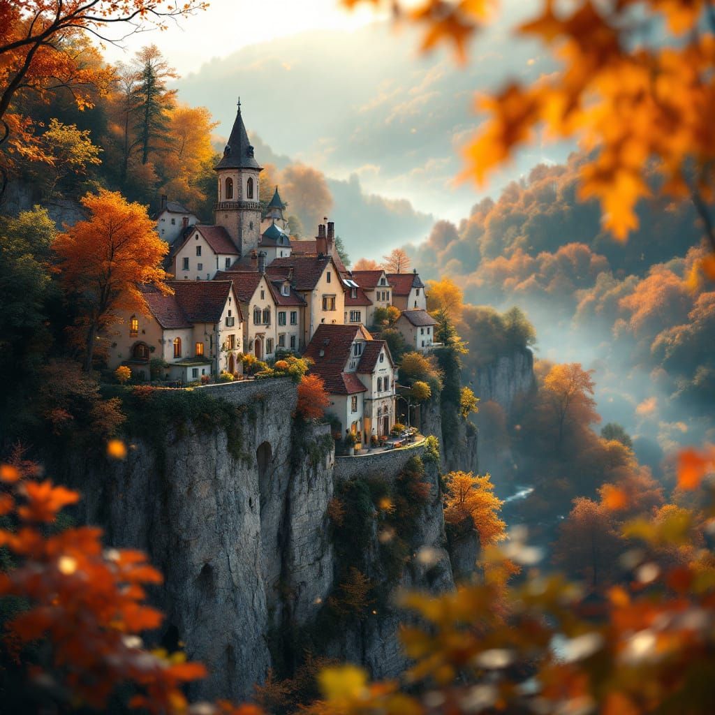 Miniature Saint Cirq-Lapopie Village in Autumn Light