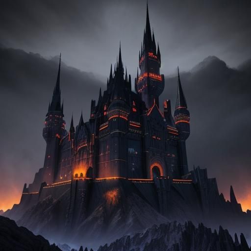 Majestic Black Castle at Dusk: Digital Matte Painting
