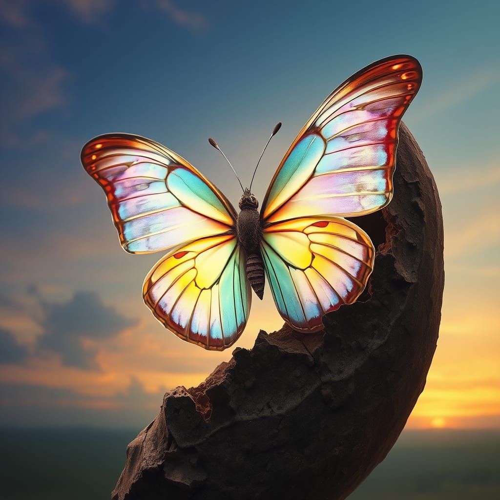 Emerging Butterfly in Vibrant Colors, Symbolizing Human Evol...