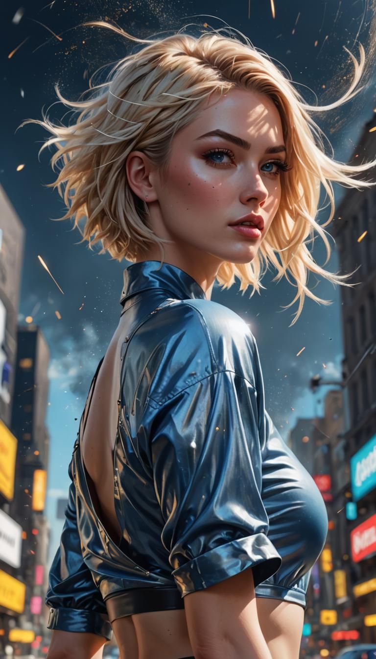 Hyperrealistic Blonde Girl with Dynamic Pose