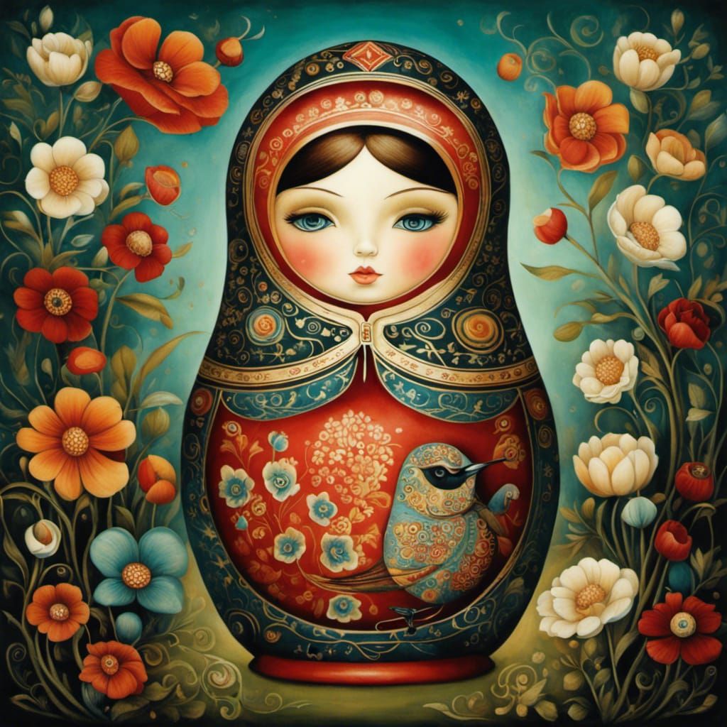 Gothic Matryoshka Doll, Dark Surrealist Illustration