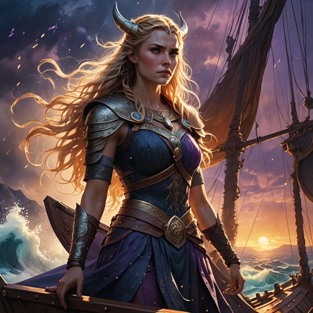 Viking Beauty on Ship in Alex Ross Style