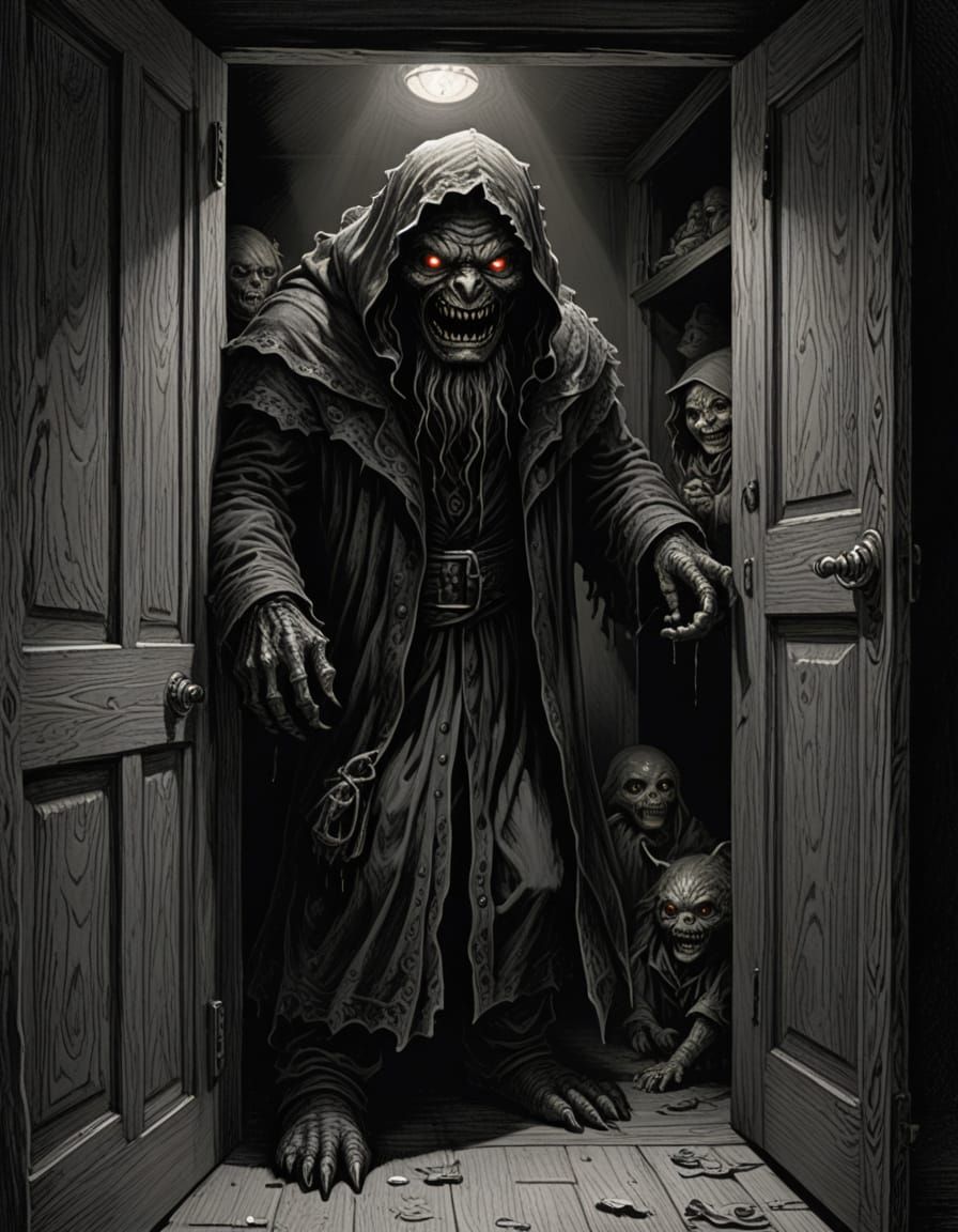 Ethereal Horror Figure Hides in Darkened Closet