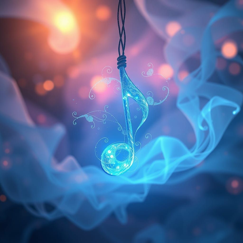 Ethereal Magic Blue Music Note in Mystical Dreamworld