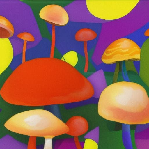 Abstract Mushroom Art with Complementary Colors