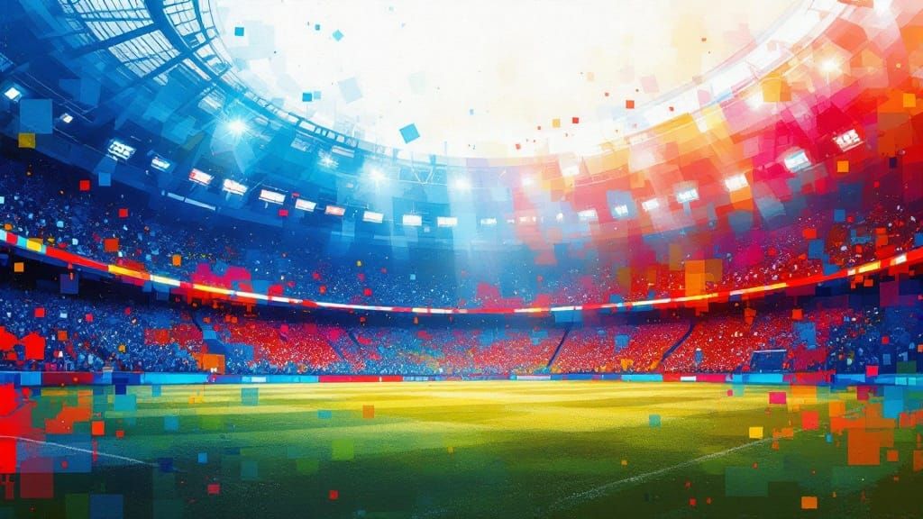 Soccer Team Shirts Unite in Stadium, Abstract Art in Blue an...