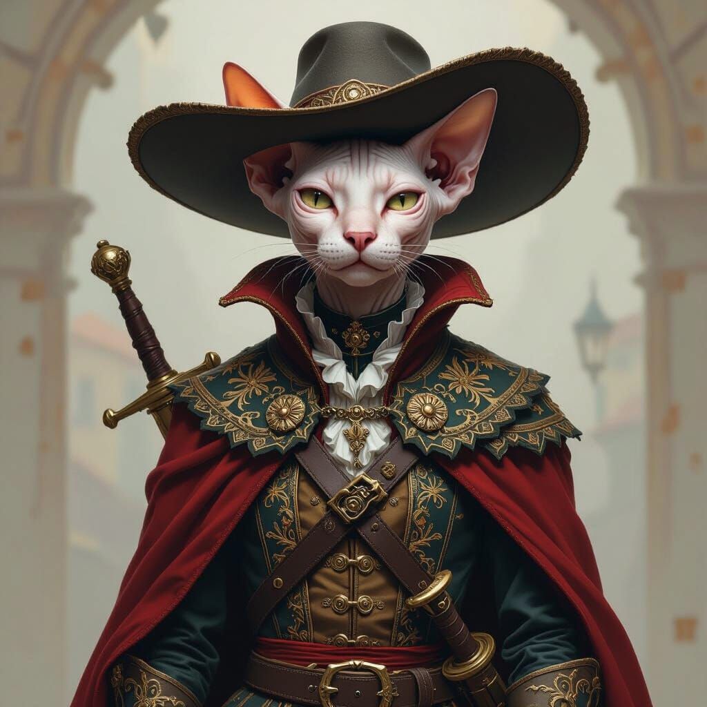 Renaissance Musketeer Cat-Human Hybrid: Futuristic Stylized ...