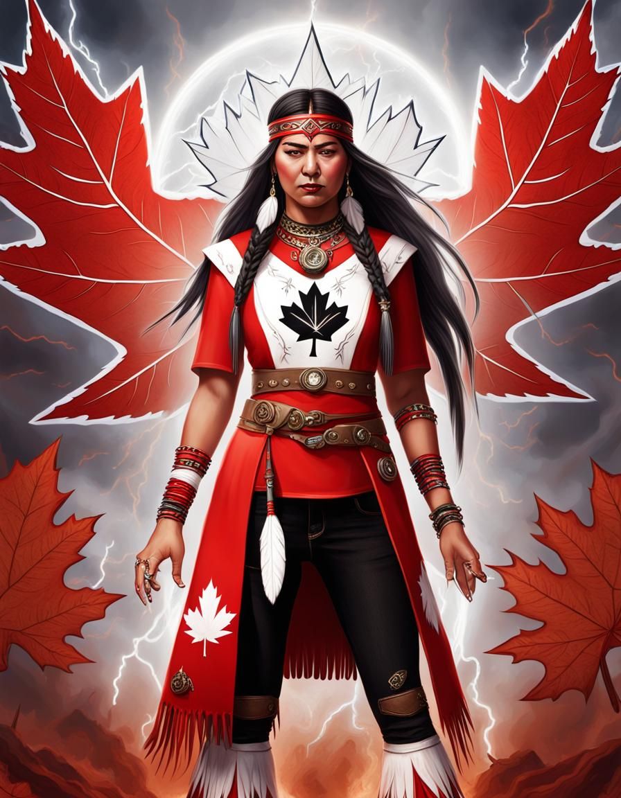 First Nations Sorceress Casting Maple Leaf Spell