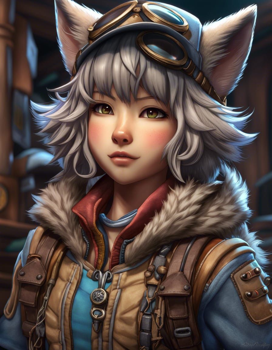Anime Anthro Wolf Adventurer in Hyperdetailed Style