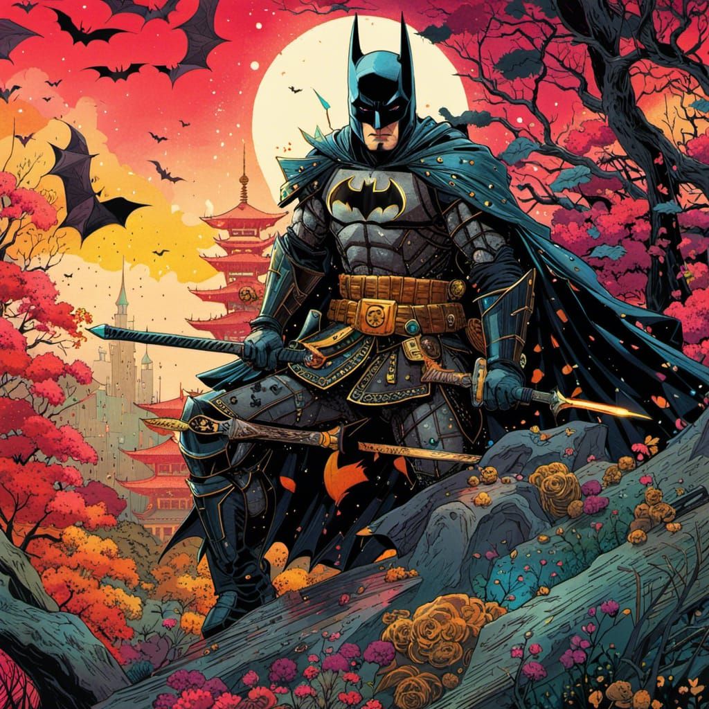 Batman as Samurai in Watercolor Style