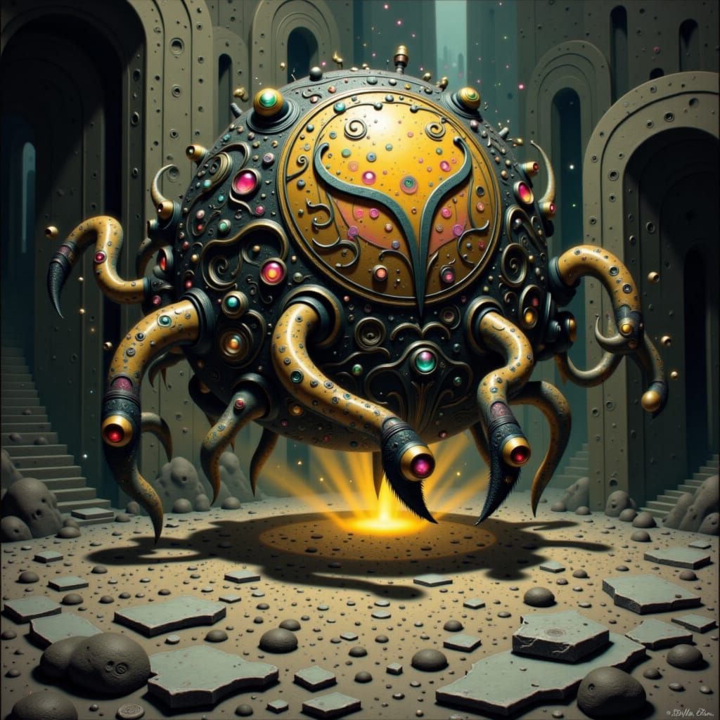 Ancient Rune-Carved Roomba of Power in Fantasy Art Style