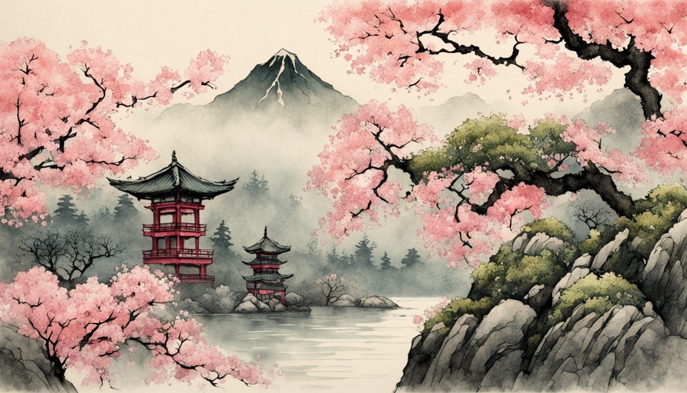 Elegant Kitten and Peony Blossom on Wasabi Paper