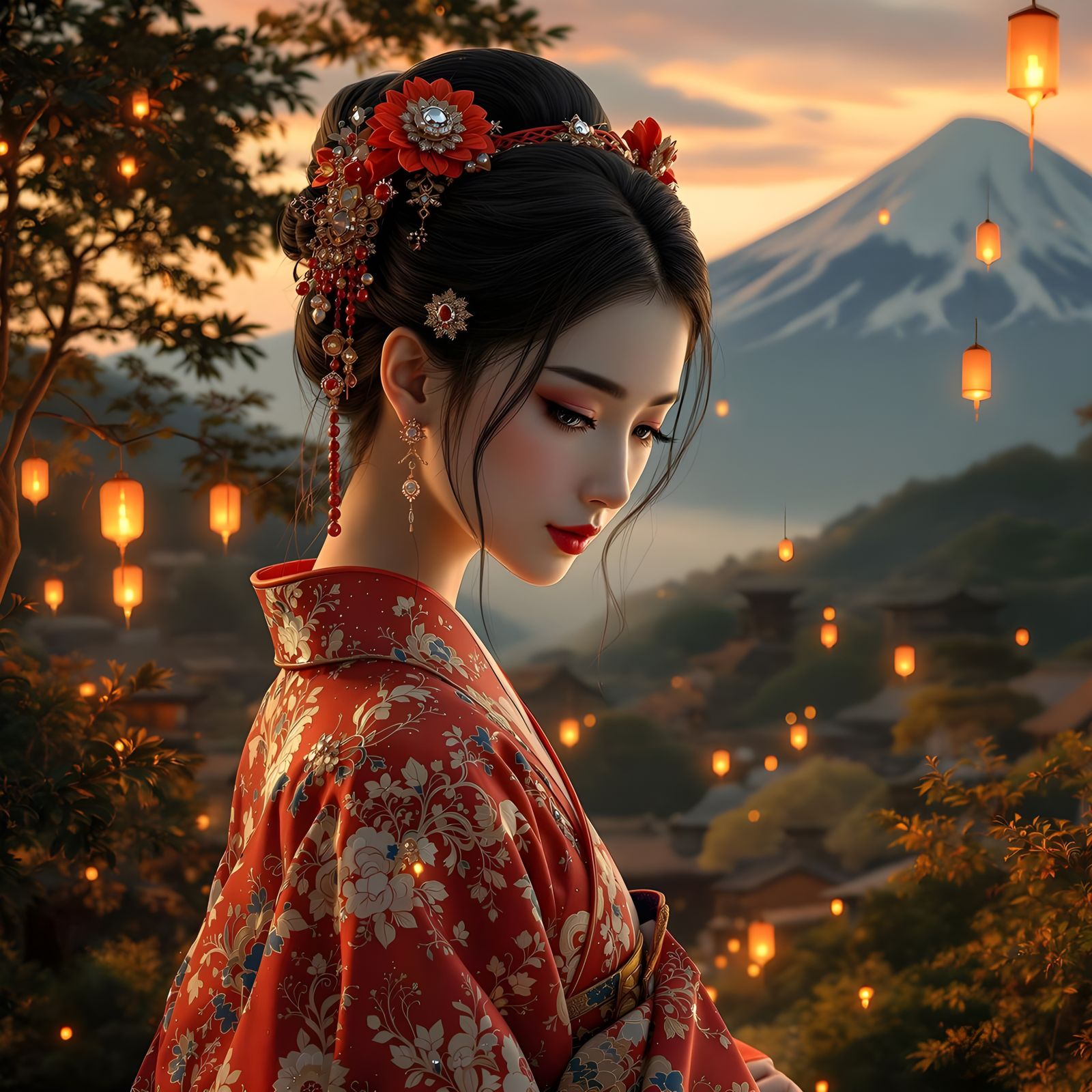 Traditional Japanese Bride in Snowy Mountains