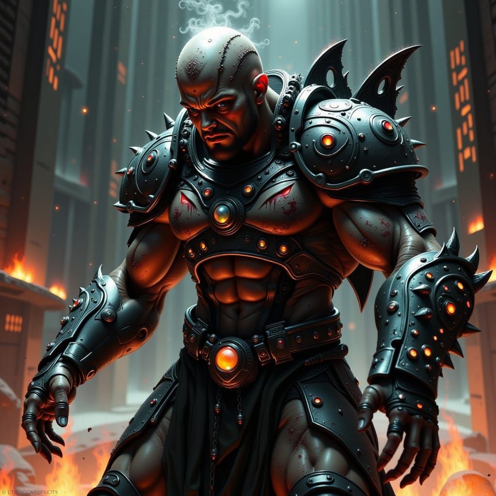 Gritty Cyberpunk Warrior Engages in Brutal Arena Battle