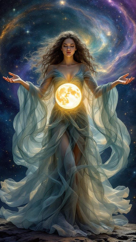 Irish Moon Goddess in Surreal Cosmos