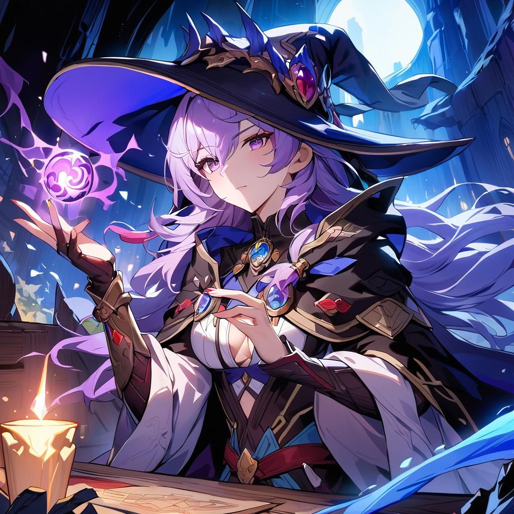 Half-Drow Mage Illustration in Honkai Style