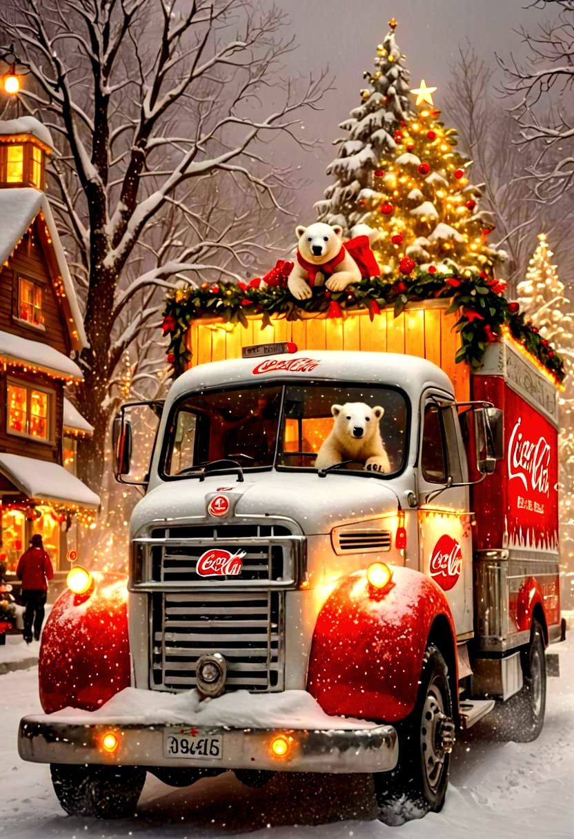 A Festively Decorated New Age Christmas Truck in a Magical W...