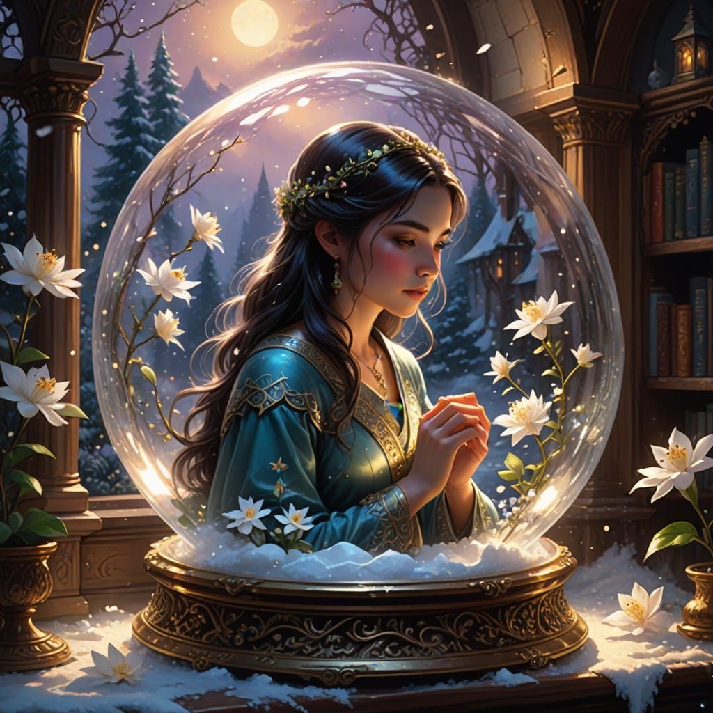 Jasmine Bloom in Magical Snow Globe