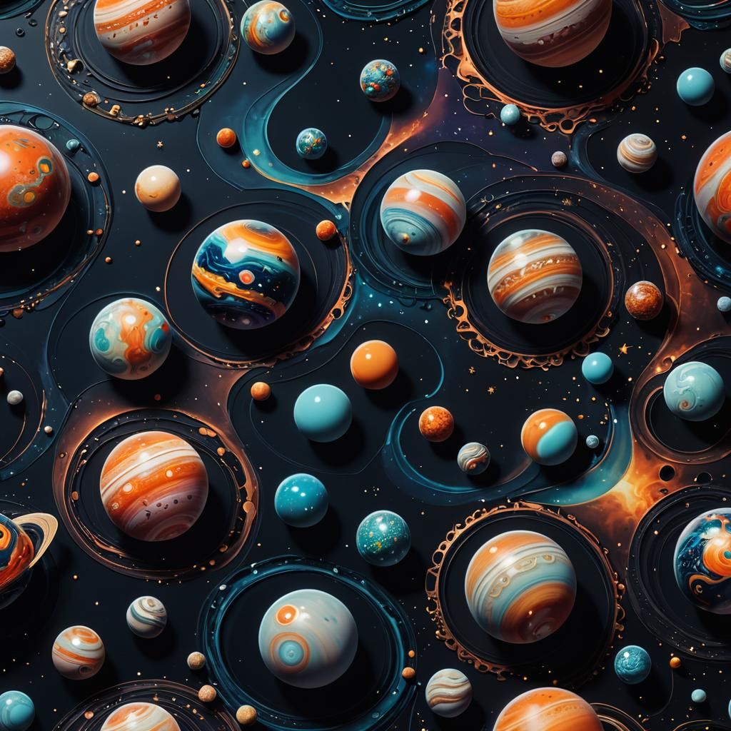 Dreamlike Porcelain Planets in Starry Expanse