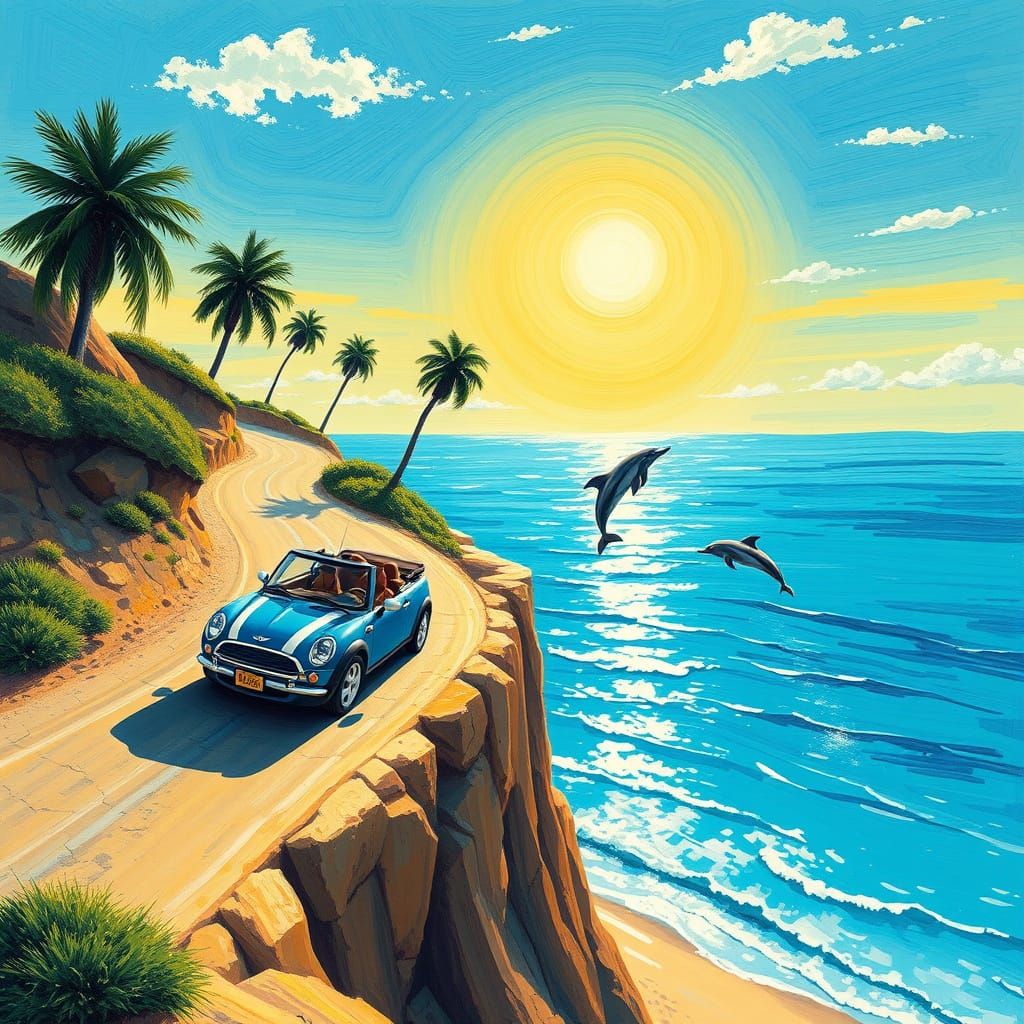 Vibrant Beachside Road Adventure in Whimsical Impressionist ...