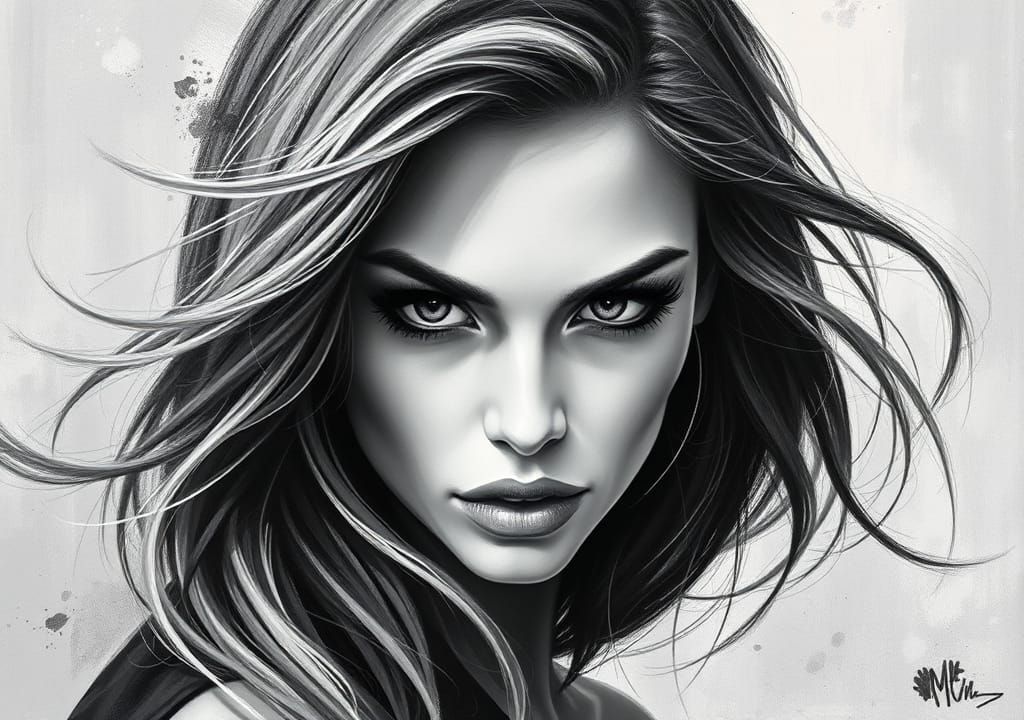 Monochromatic Oil Portrait of a Woman with Elegant Features