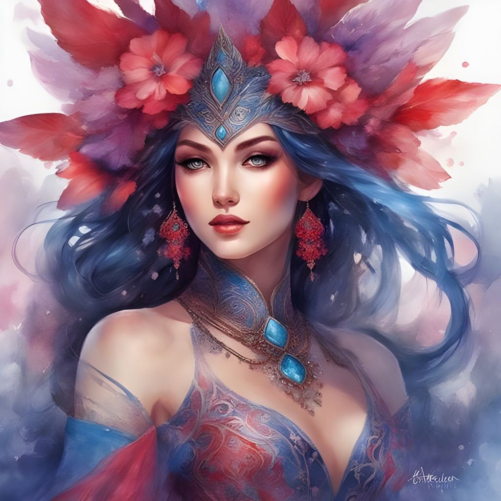 Enchantress Portrait with Watercolor Body Painting