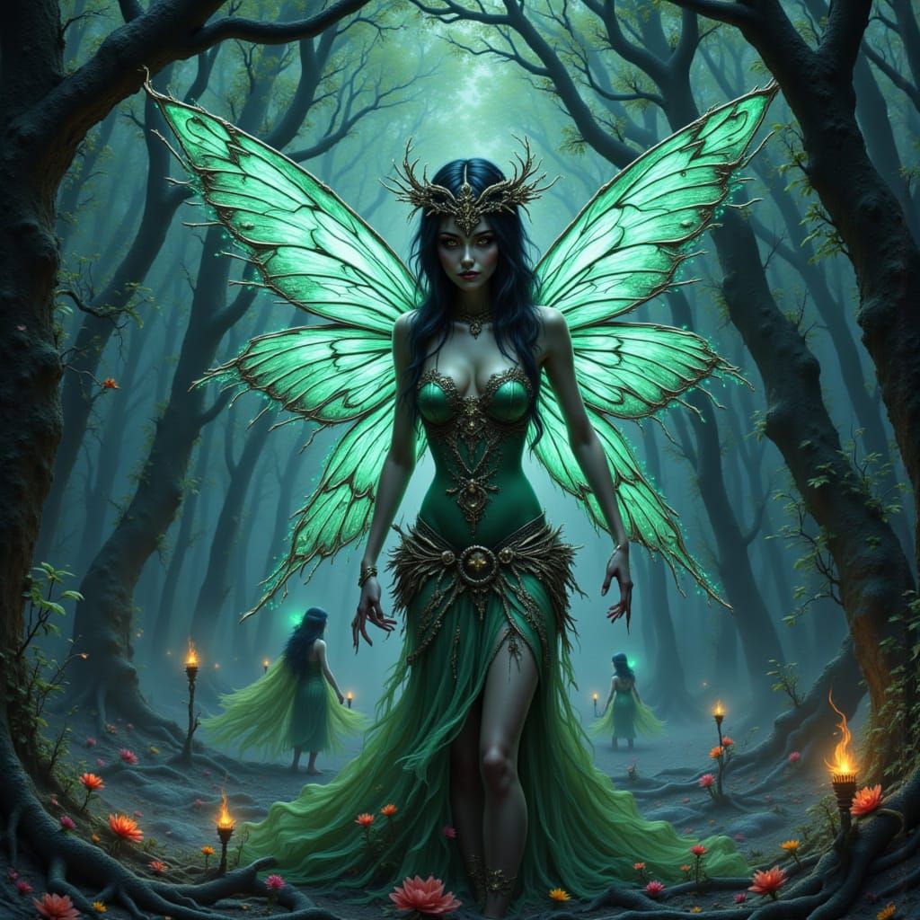 Punk Pixie Fairy in Bioluminescent Forest