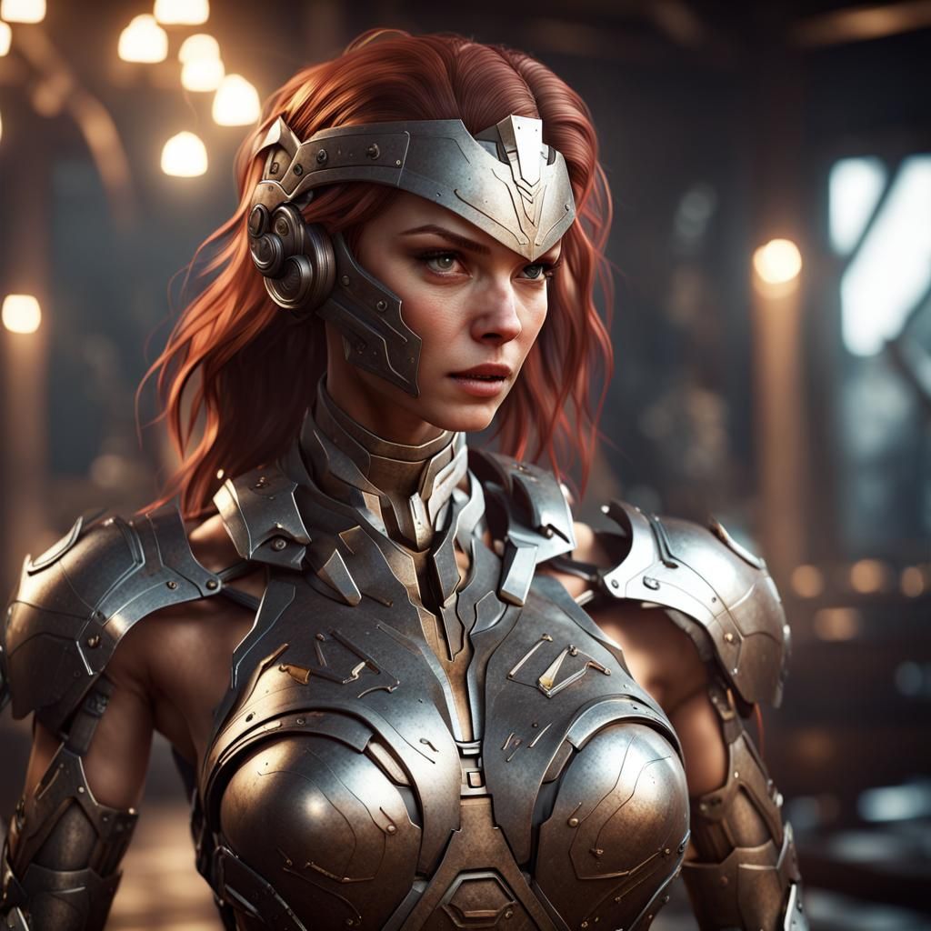 Epic Iron Woman in 3D Game Cinematic Style