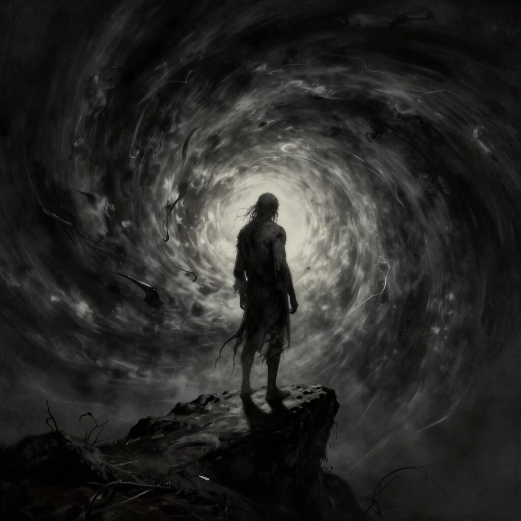 Figure Dissolving into Abstract Vortex