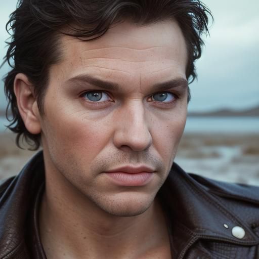 Man in Leather Sinking: Professional Color Portrait