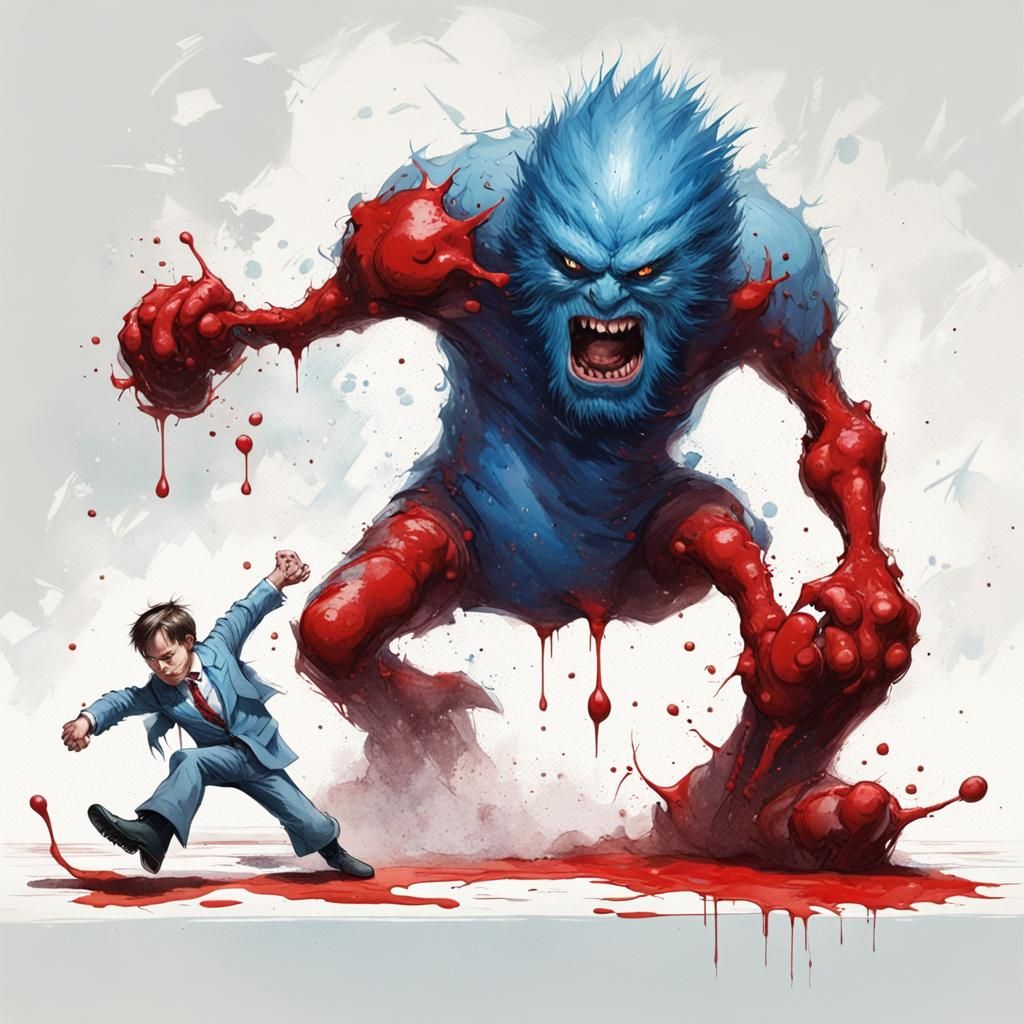 Man Kicks Monster in Sinister Fantasy Art
