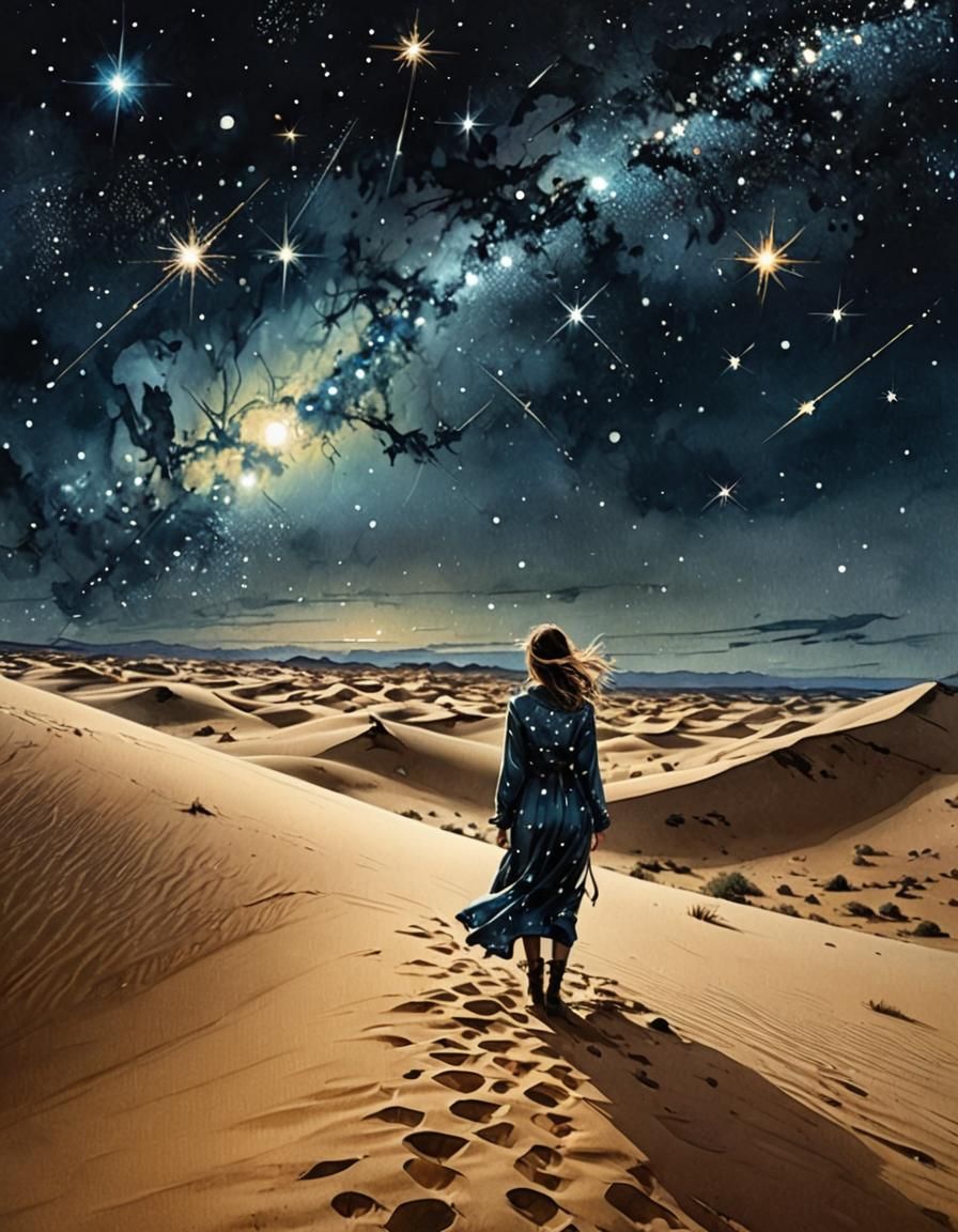 Watercolor Desert Night Sky with Orion