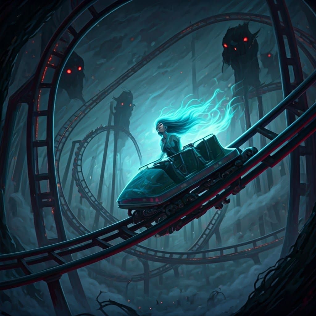 Ethereal Rollercoaster Adventure in a Mystical Amusement Par...