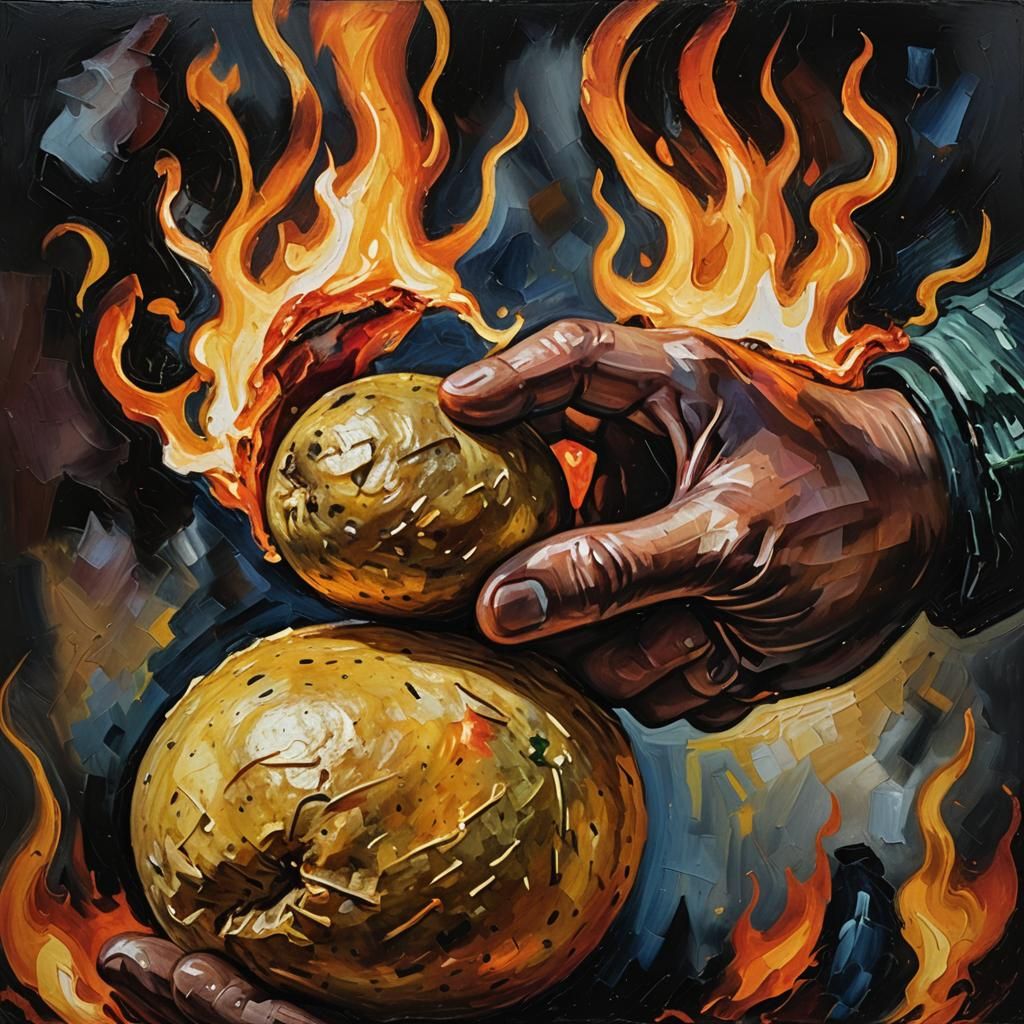 Flaming Potato in Neo-Impressionist Style