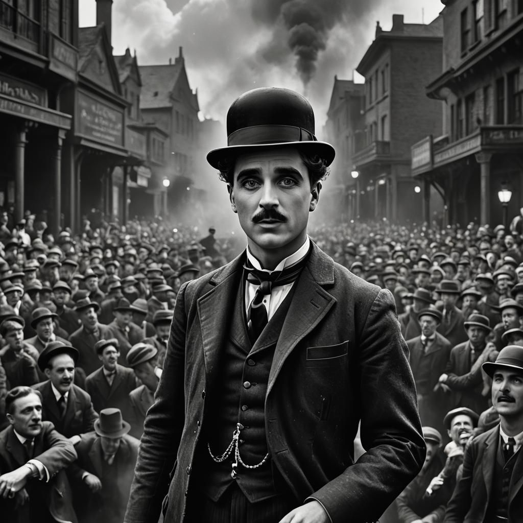 Charlie Chaplin Stage Portrait in Detailed Matte Painting