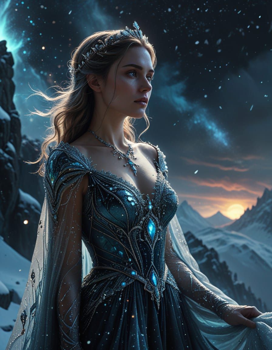 Regal Woman Gazing at Nebula in Fantasy Art