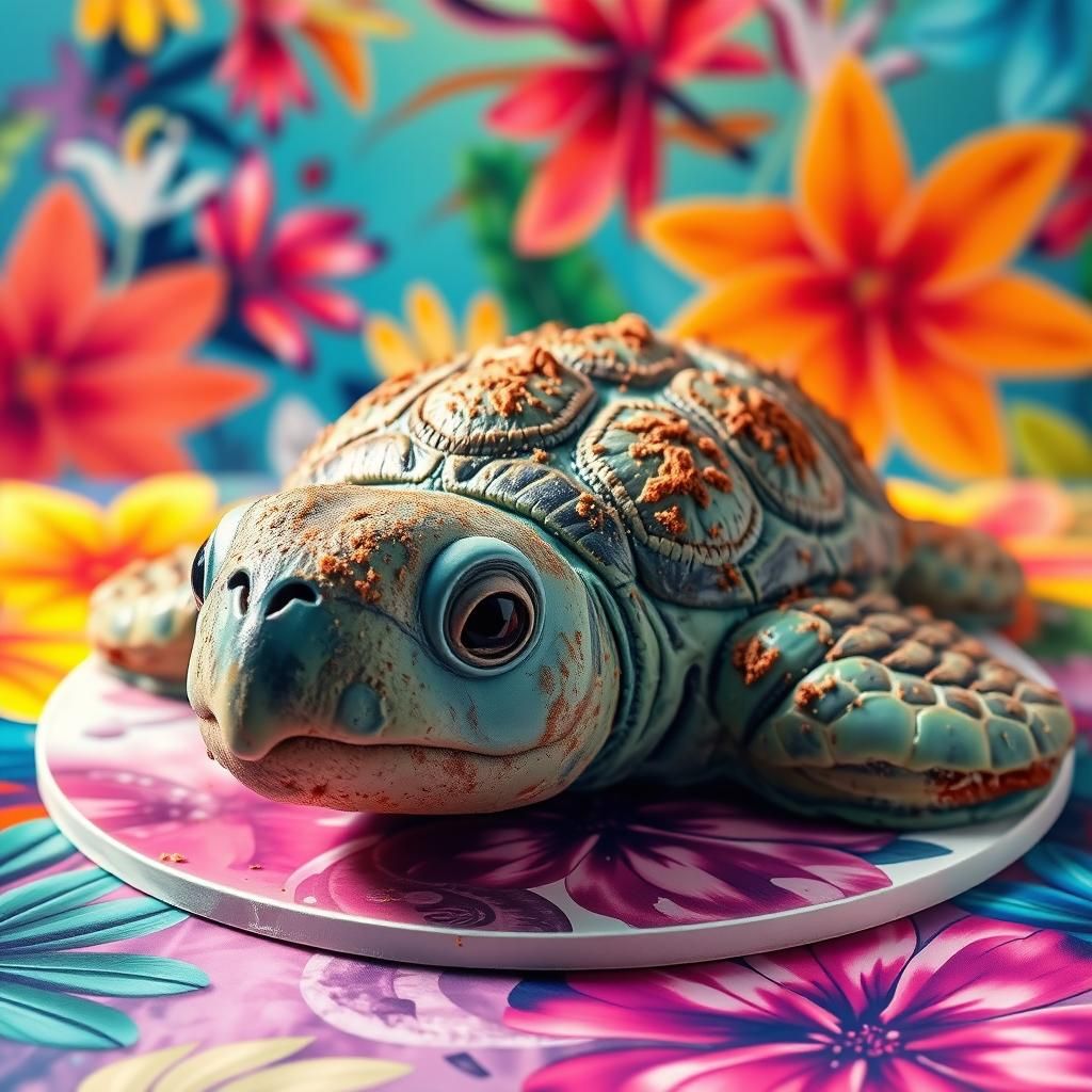 Sea turtle shaped realistic cake