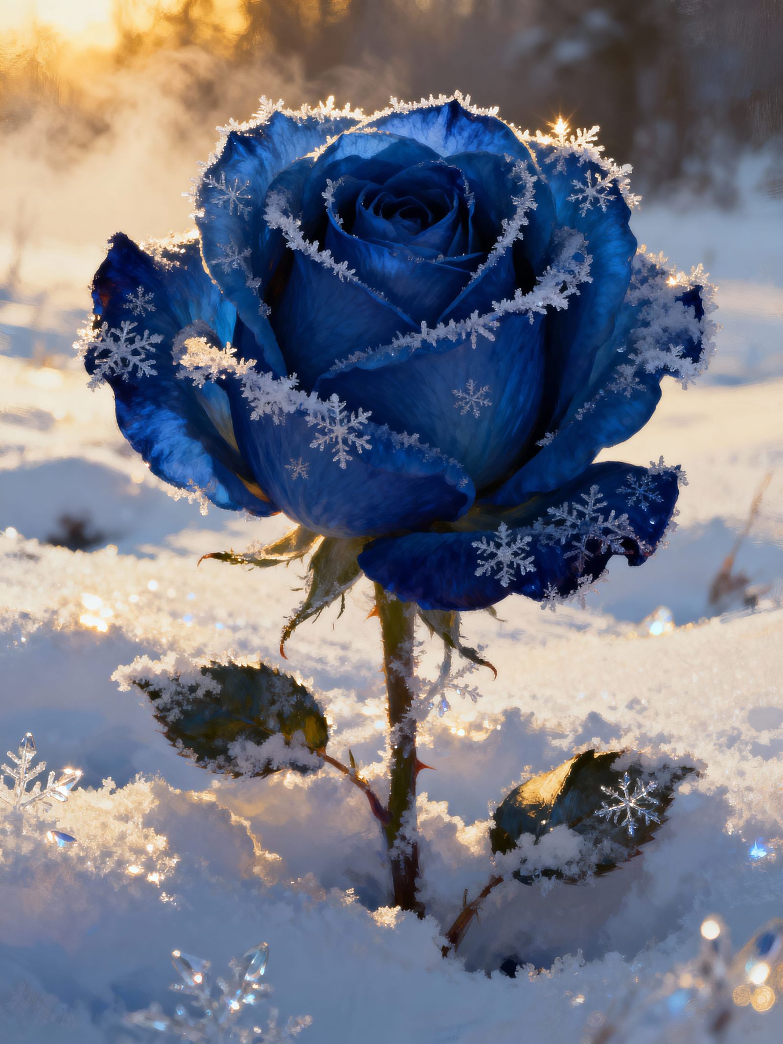 Royal Blue Rose in Snowy Landscape