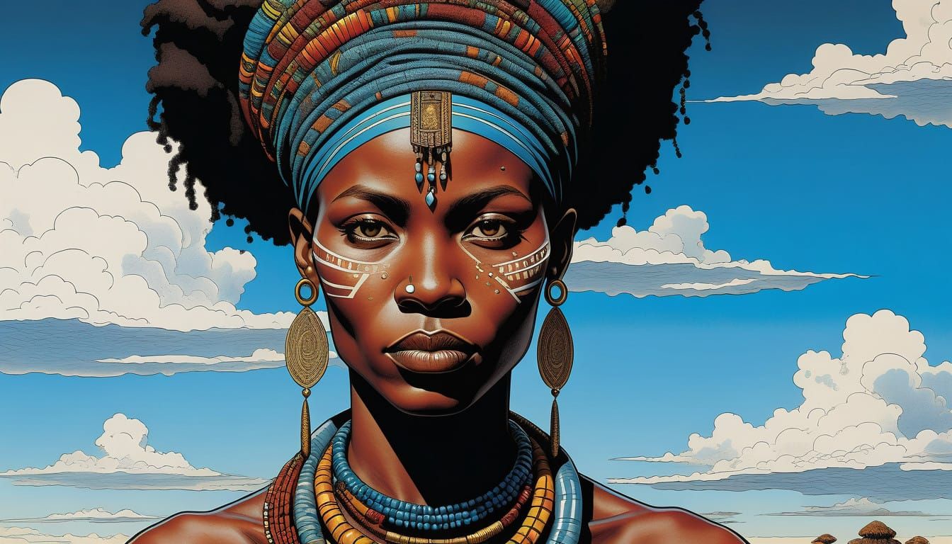 African Warrior Goddess in Moebius-Inspired Comic Book Art