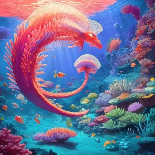Dragon-Human Baby in Coral Reef: Digital Art