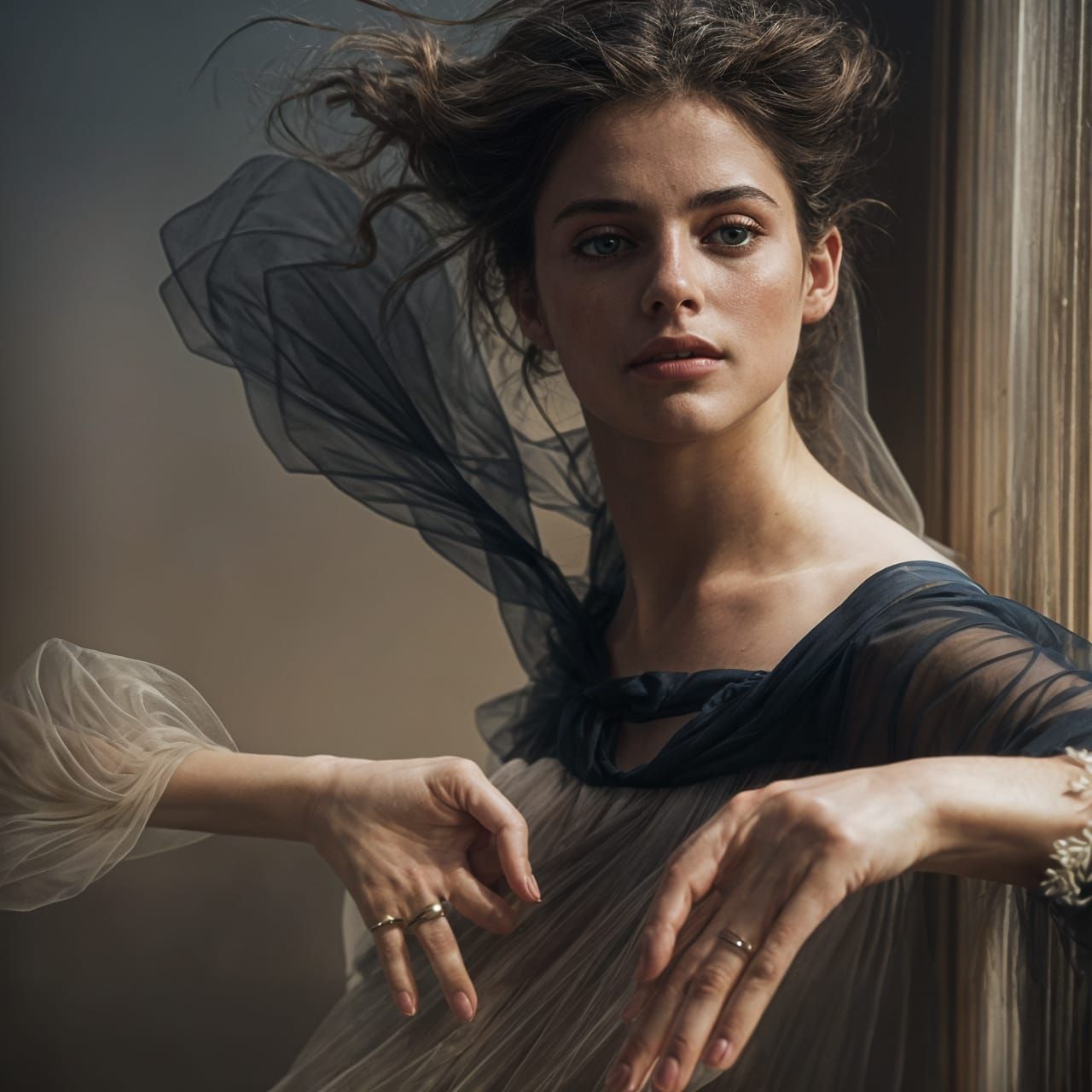 Renaissance Woman in Golden Hour, Hyperrealistic Portrait