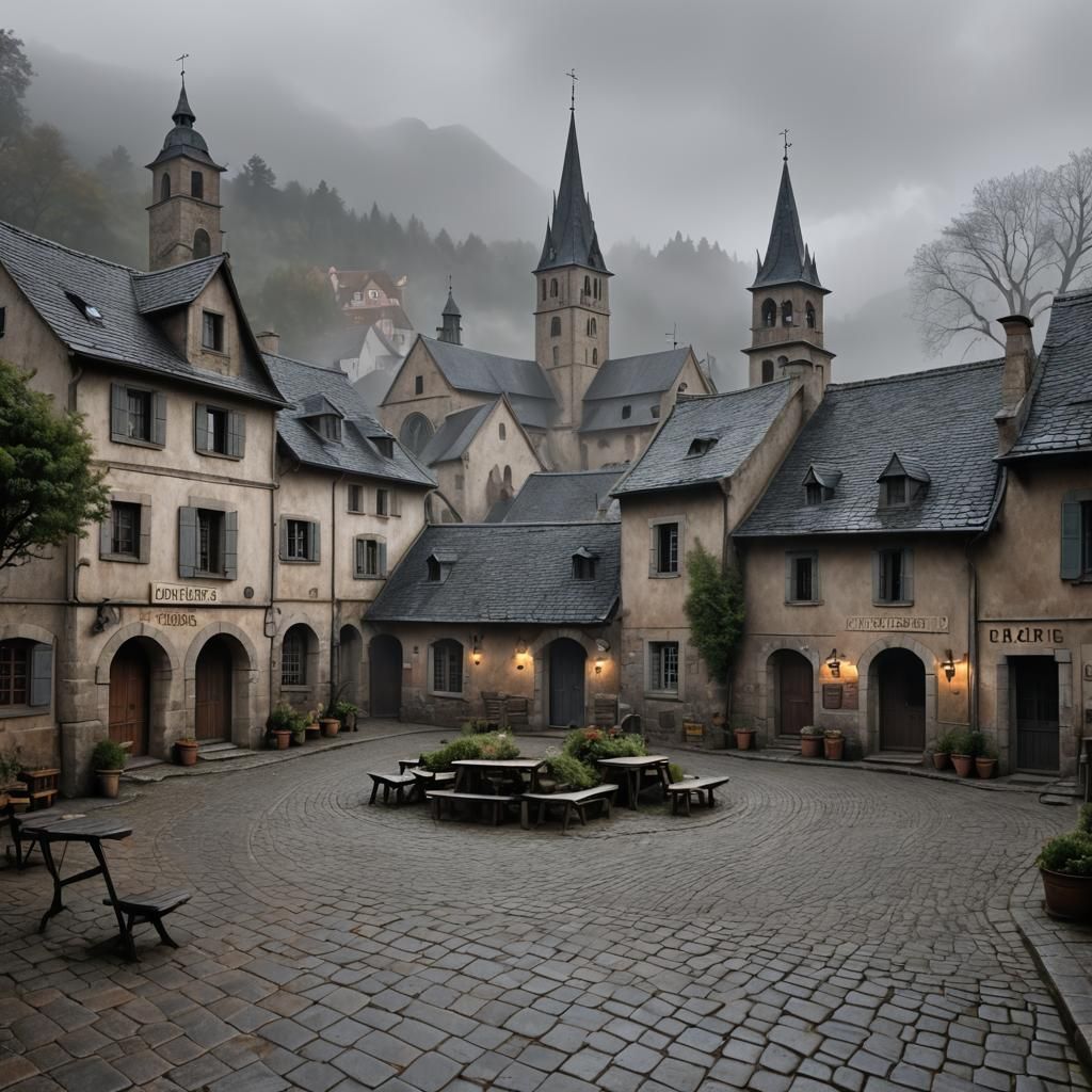 Rustic Village in Dark Fantasy Style 3D Art