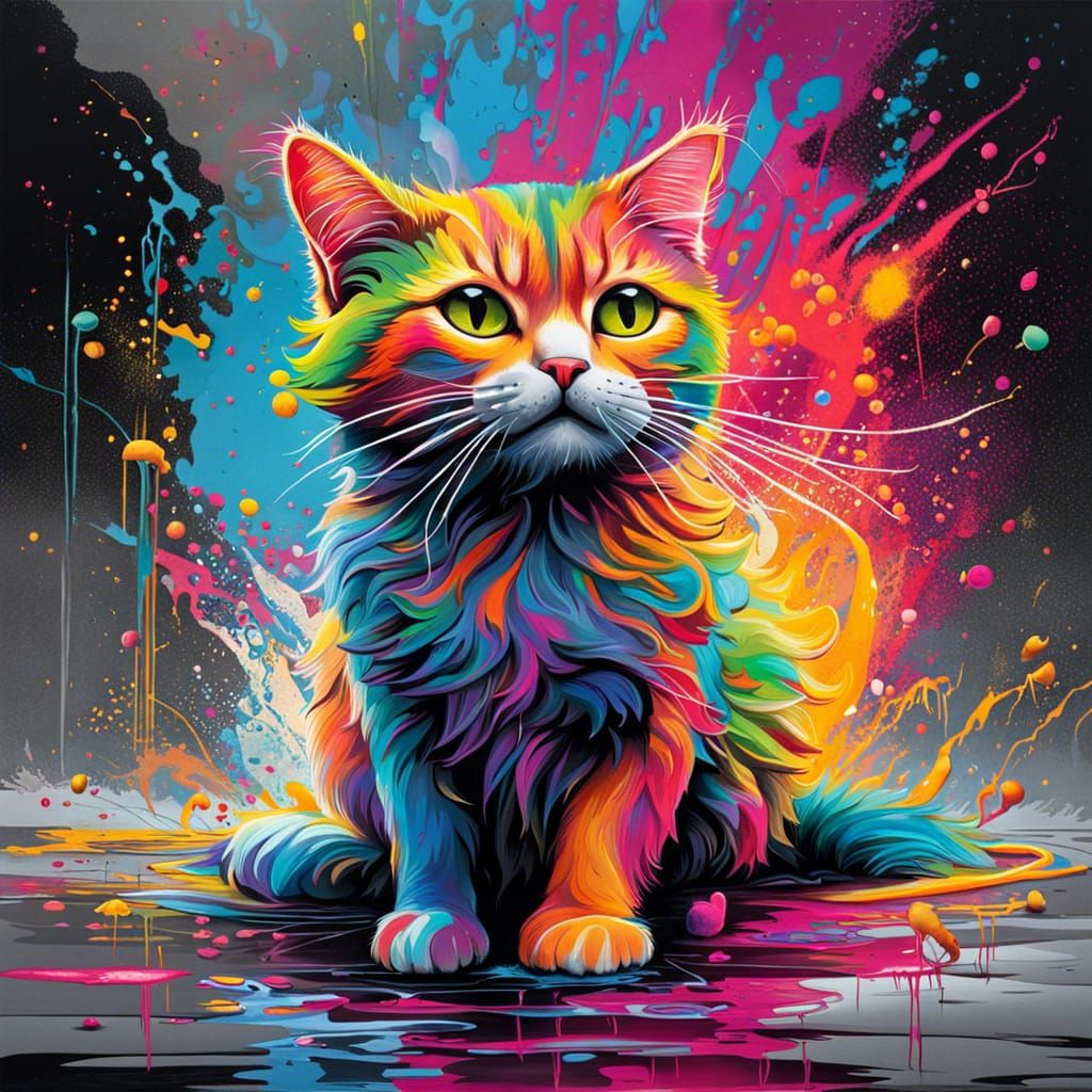 Cat Magic Graffiti Art in Splash Art Style