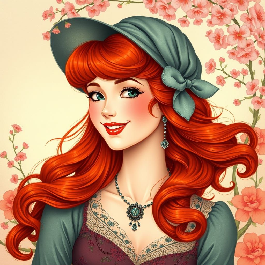 Charming Redhead in Art Nouveau Style